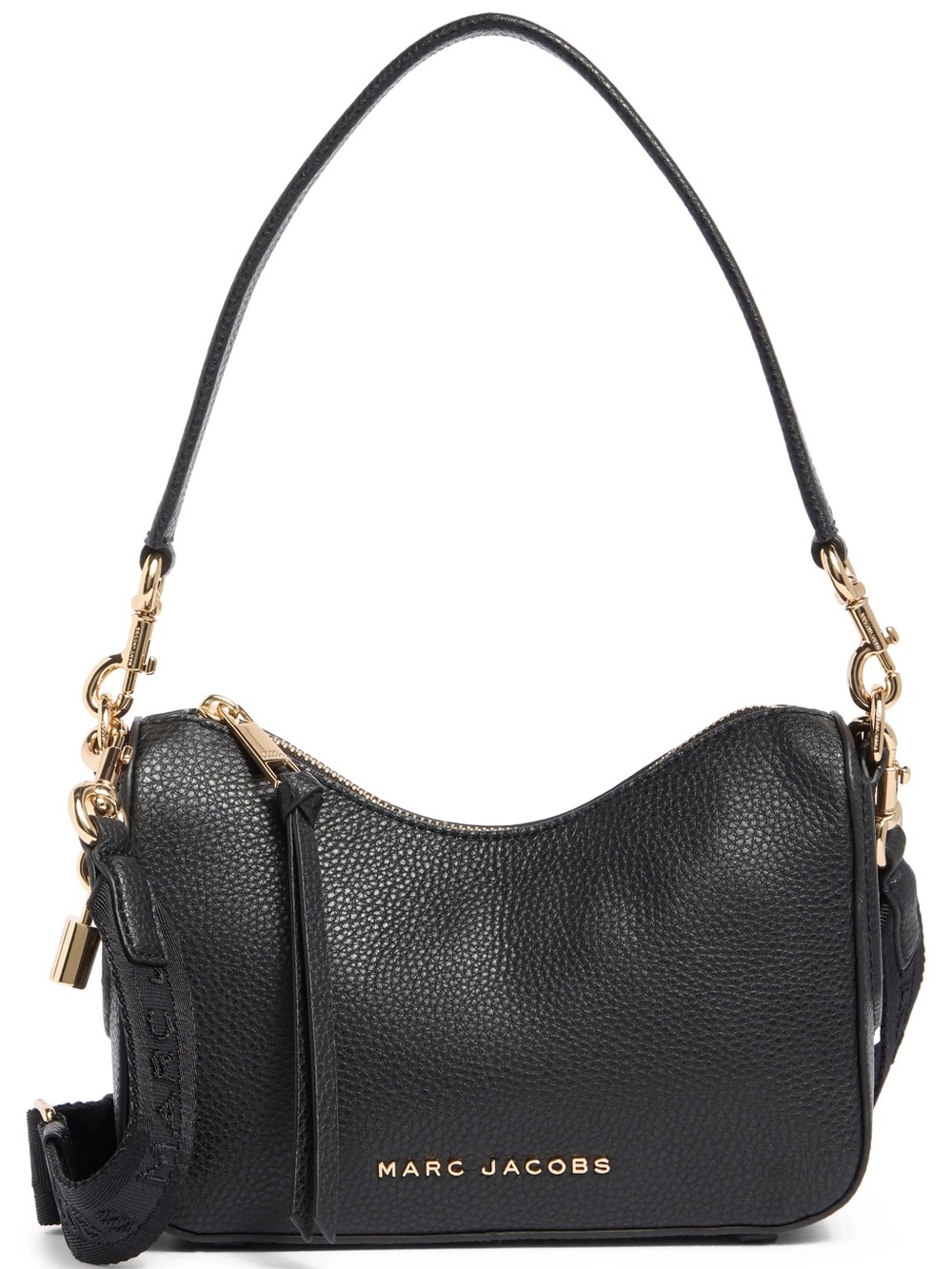 Marc Jacobs Black Pebbled Leather Top-Handle Shoulder Bag with Logo Strap